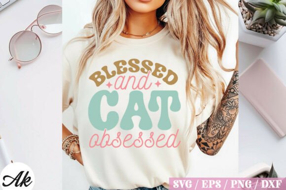 Download Blessed and Cat Obsessed Retro Design - Retro design Collection