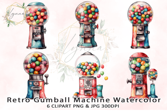 Download Retro Gumball Machine Watercolor Clipart - Gumball Collection