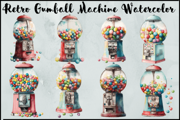 Download Retro Gumball Machine Watercolor - Gumball Collection