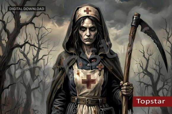 Download Scary Halloween Nurse Design Retro Art - Scary halloween Collection