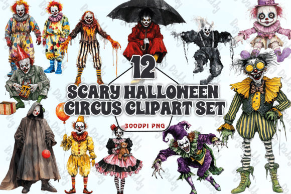 Download Scary Halloween Circus Clipart Set PNG - Scary halloween Collection