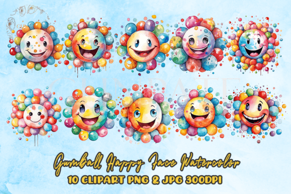 Download Gumball Happy Face Watercolor Clipart - Gumball Collection