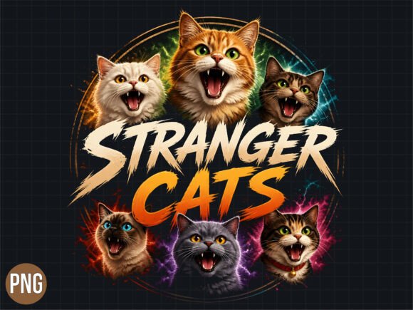 Download Stranger Cats Horror Retro Design PNG - Retro design Collection