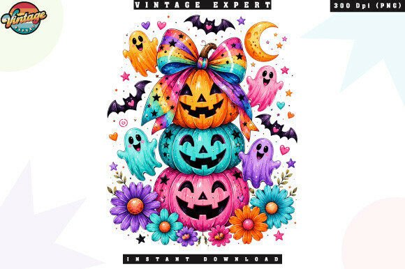 Download Rainbow Bow Halloween Pumpkin Stack PNG - Premium Resources
